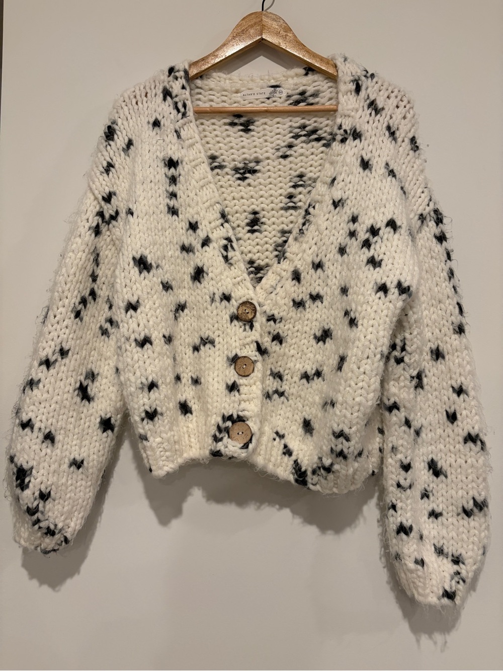 Altar'd State XS/S White Black Chunky Knit Confetti Cardigan Sweater